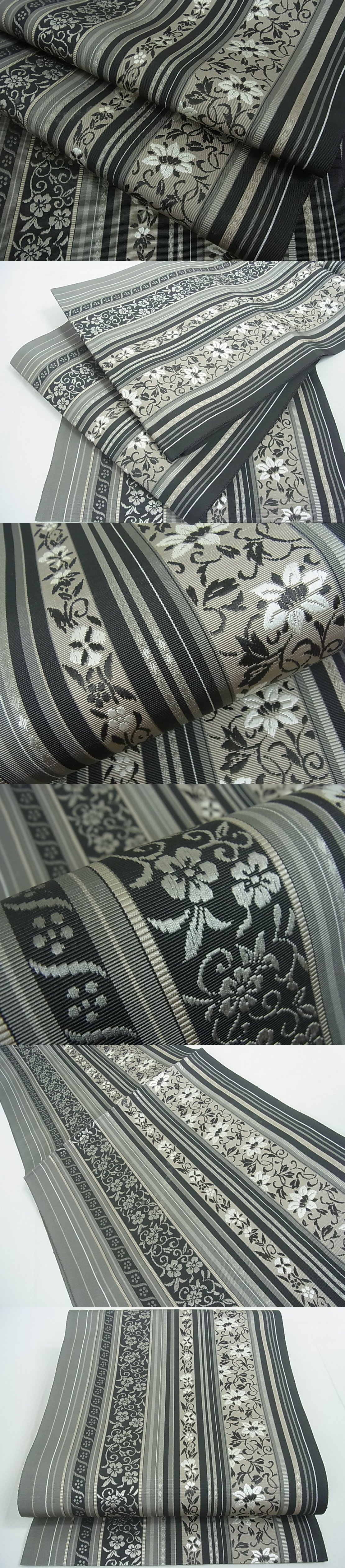 平和屋2■極上　本場筑前博多織　八寸名古屋帯　花唐草間道　逸品　未使用　4kh2039