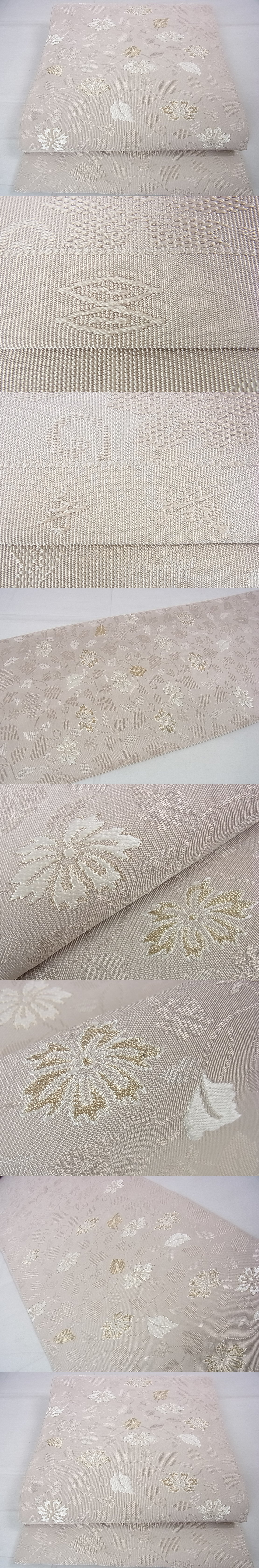 平和屋2■極上　西陣　河村織物　河村つづれ　八寸名古屋帯　手織　花唐草文　灰桜色地　金糸　逸品　DZAA0197kh4