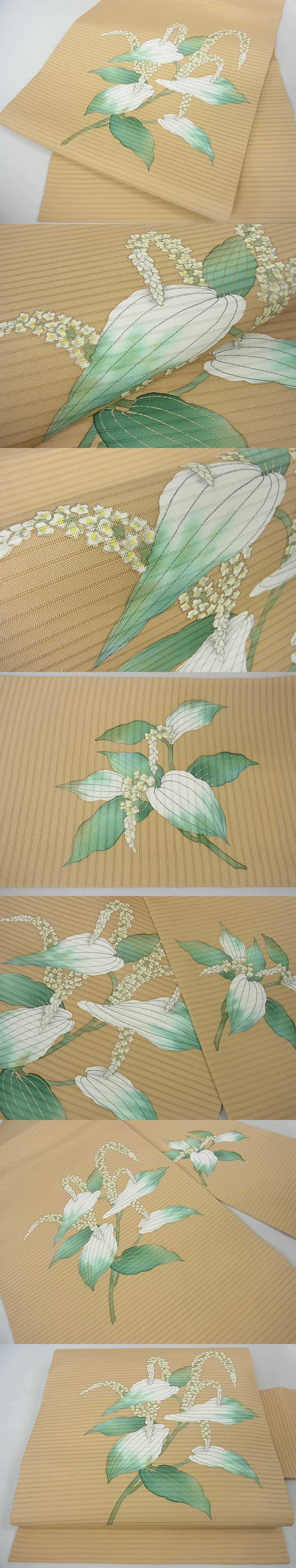 平和屋2■極上　夏物　絽塩瀬　九寸名古屋帯　手描き　半夏生　金彩　逸品　kh841