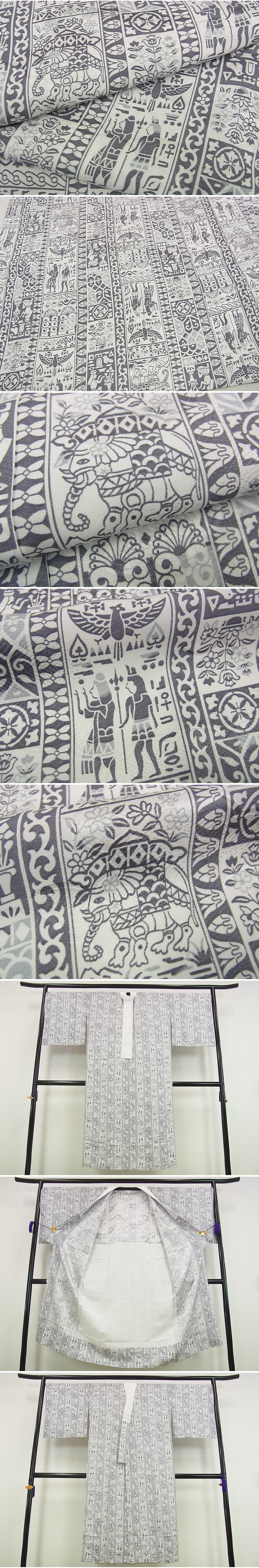 【SALE送料無料】平和屋■極上　長襦袢　古代エジプト壁画文様　無双仕立て　インド象　逸品　未使用s7410 仕立て上がり