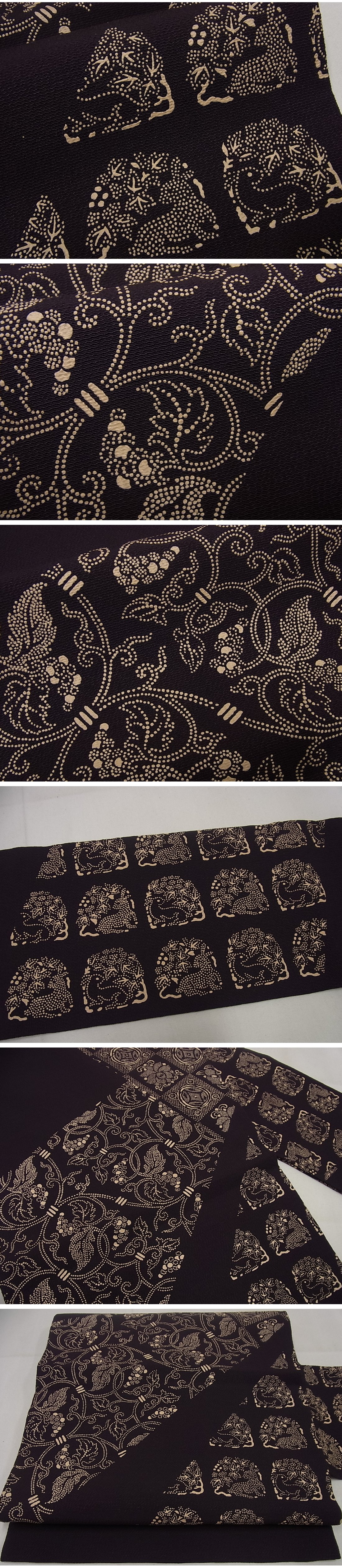 平和屋1■極上　九寸名古屋帯　印傳　名物裂　鬼しぼ縮緬　逸品　未使用4s025