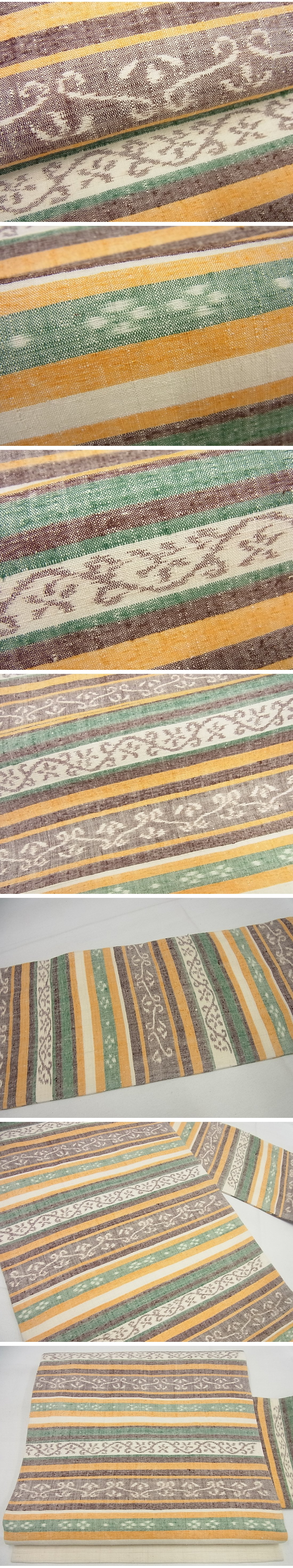 平和屋1■極上　本場結城紬　重要無形文化財　九寸名古屋帯　横段花唐草文　逸品4s806