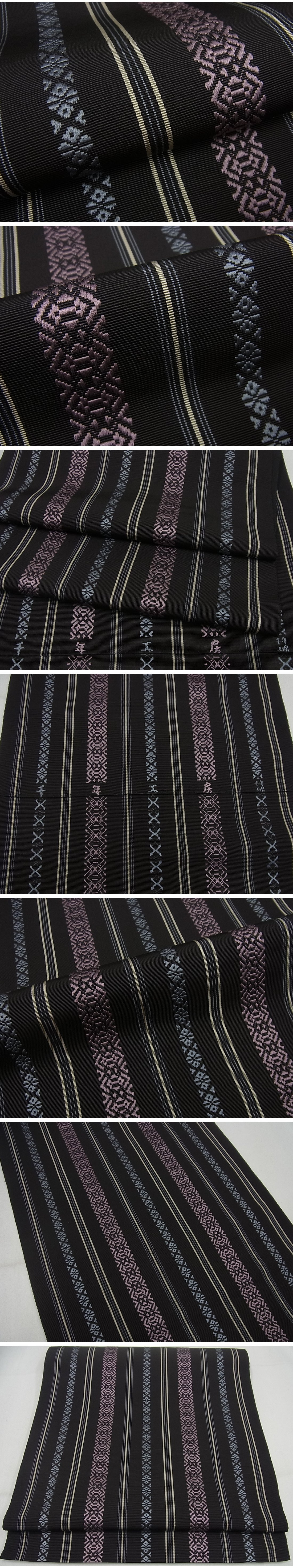 平和屋1■極上　1897年創業　名門岡野　本場筑前博多織　千年工房　八寸名古屋帯　献上　黒地　逸品　未使用3s5105